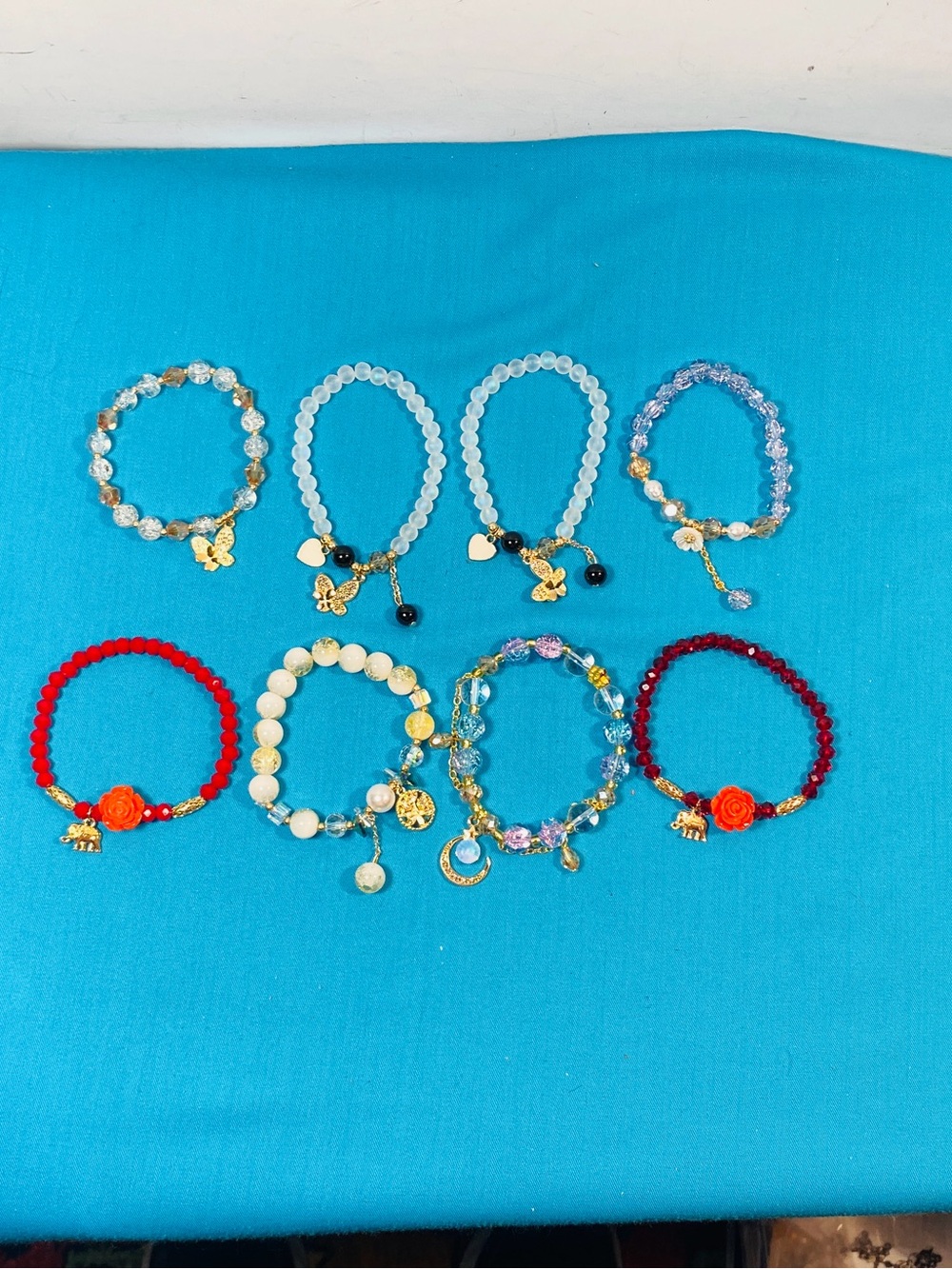 Elephant  Butterfly Charm Beaded Bracelets  lot of 8